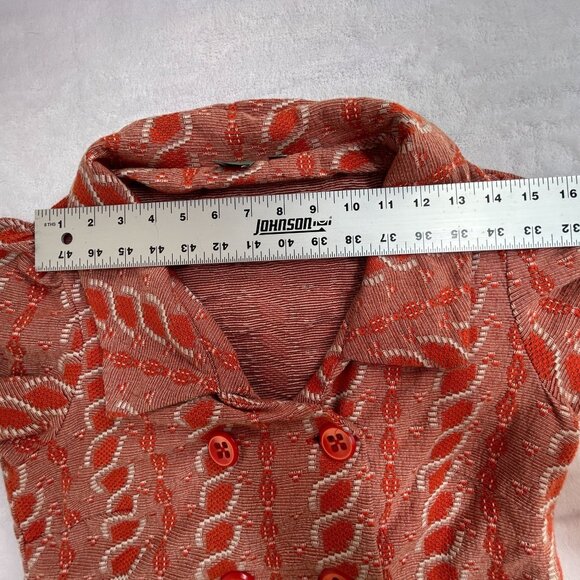 Anthropologie HWR Womens Jacket Large Orange Geo Woven Basic 3/4 Sleeve Cotton - Picture 6 of 8
